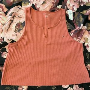 American Eagle NWT Cropped Notch-Neck Tank Top - Dusty Rose Pink Size: XL